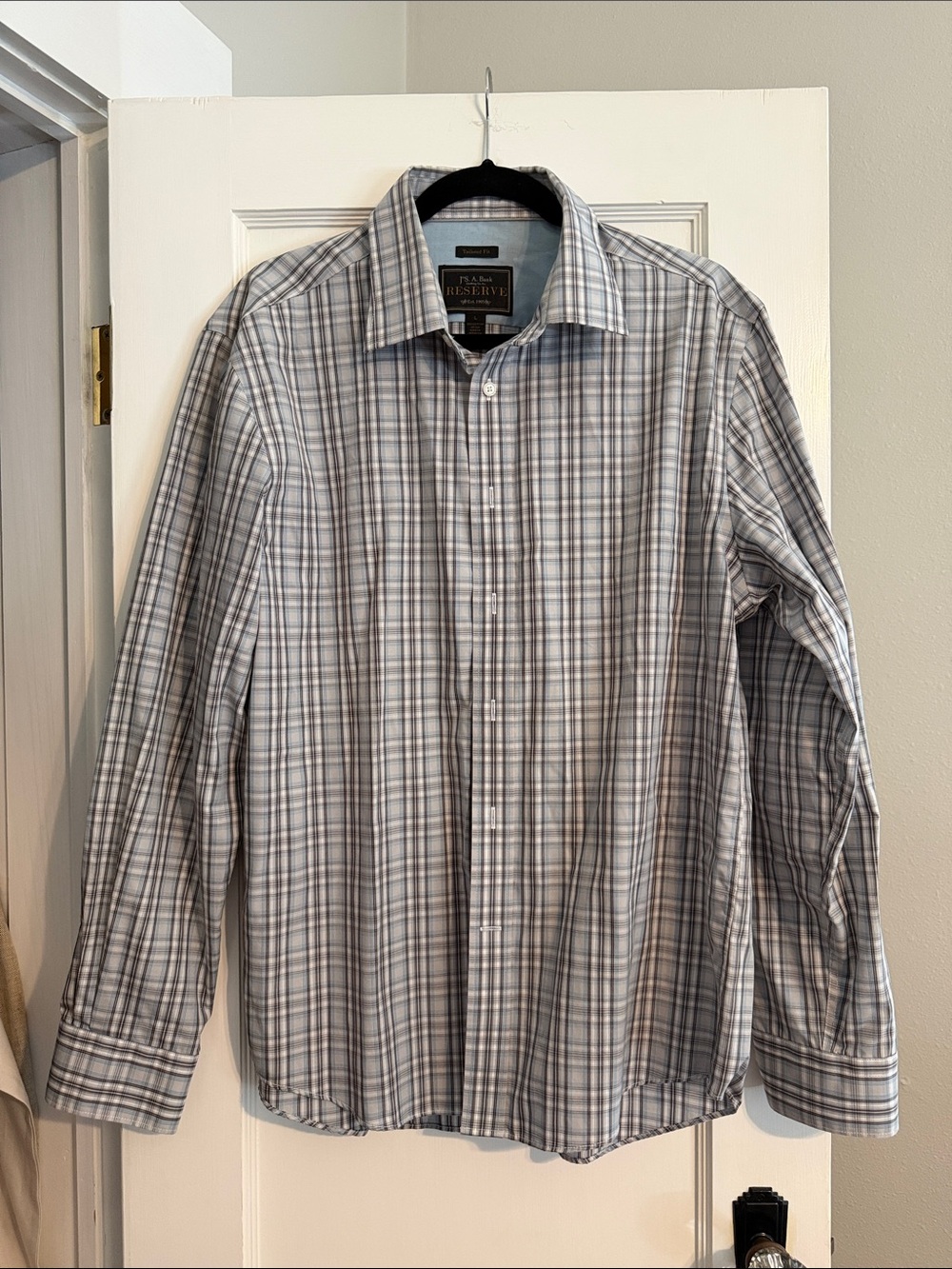Jos. A. Bank Men's Gray and Blue Plaid Dress Shirt